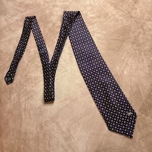 Balenciaga Paris Natural Silk Neck Tie Navy Geometric Vintage Formal Designer